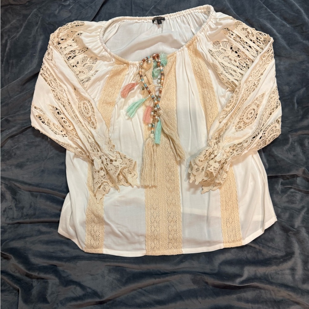 Alberto Makali Cream Tie Front Embellished Blouse